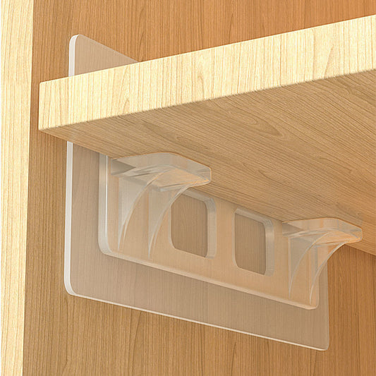 Clear plastic hook attached to a wooden surface