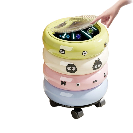Donut Trash Can – High-Grade Large Capacity Press Open Cover with Wheels