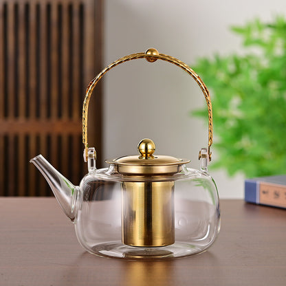 Copper Handles Steel Leakage Borosilicate Household Filter Glass Teapot