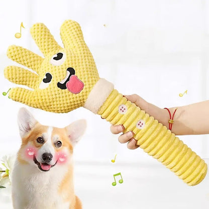 Palm-Shaped Squeaky Plush Dog Teething Toy – Bite-Resistant Pet Chewing Toy