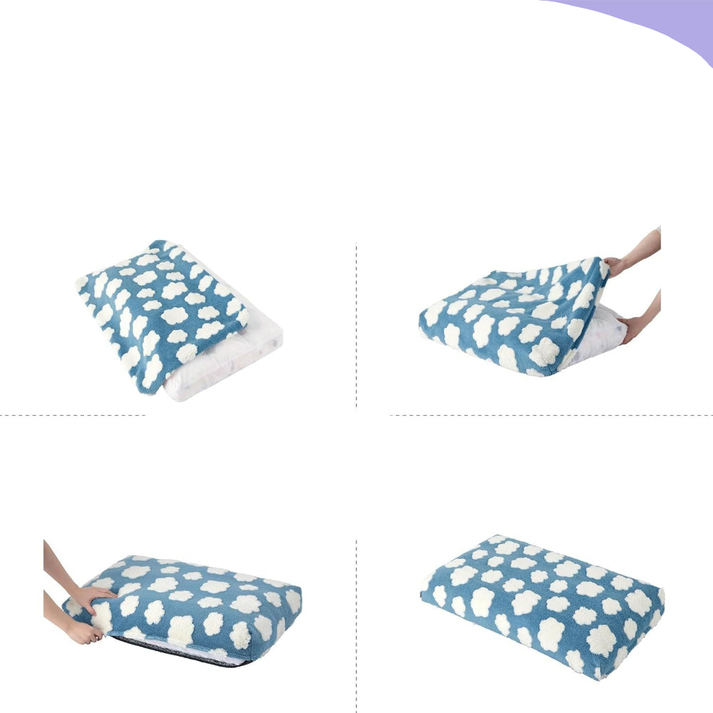 Assembly guide for a pet bed with steps and images of the product.