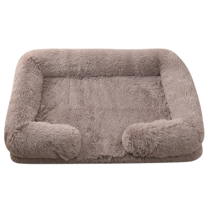 Fluffy gray pet bed on a white background