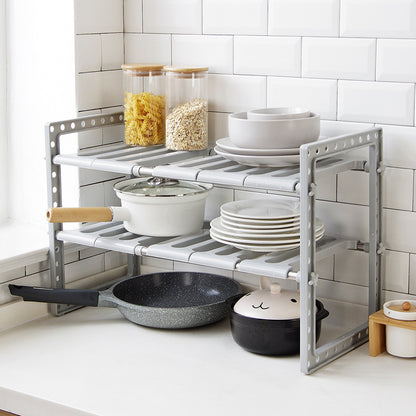 Retractable Kitchen Multi-Layer Storage Rack – Detachable Japanese-Style Floor Organizer