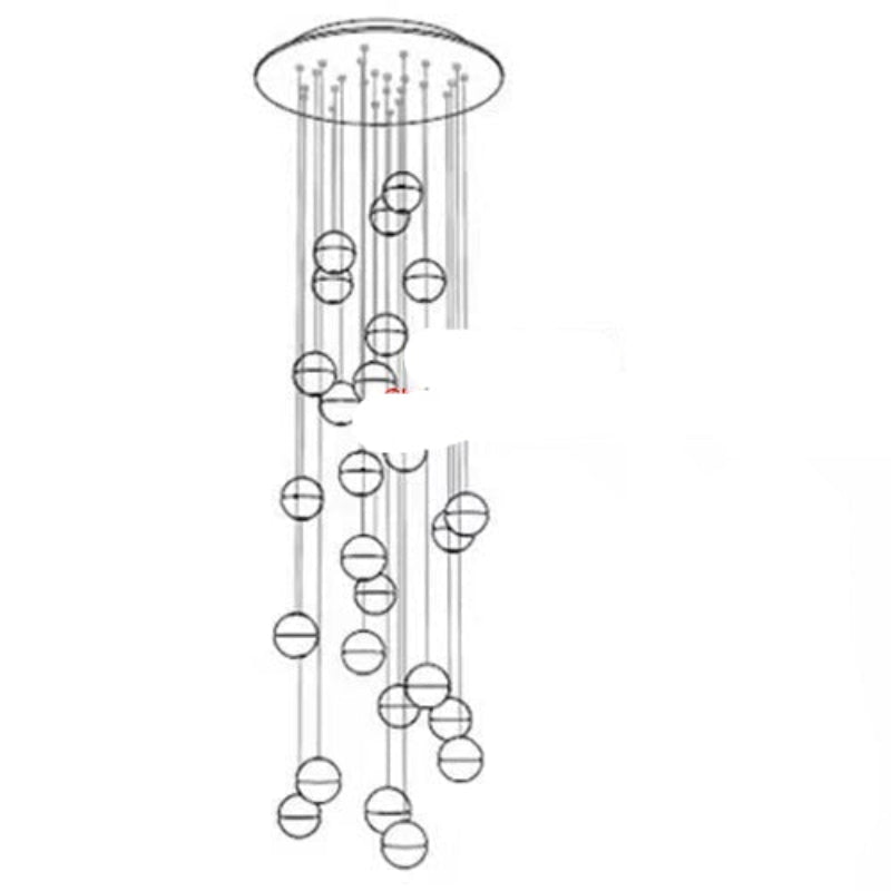 Technical drawing of a chandelier with dimensions and specifications.