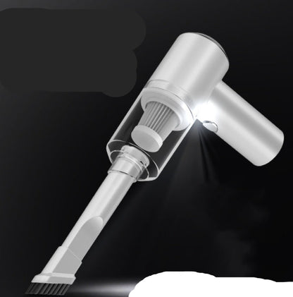 Handheld vacuum cleaner with power specifications on a dark background