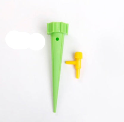 Two green and yellow plastic tent stakes on a white background with '8pcs' text.