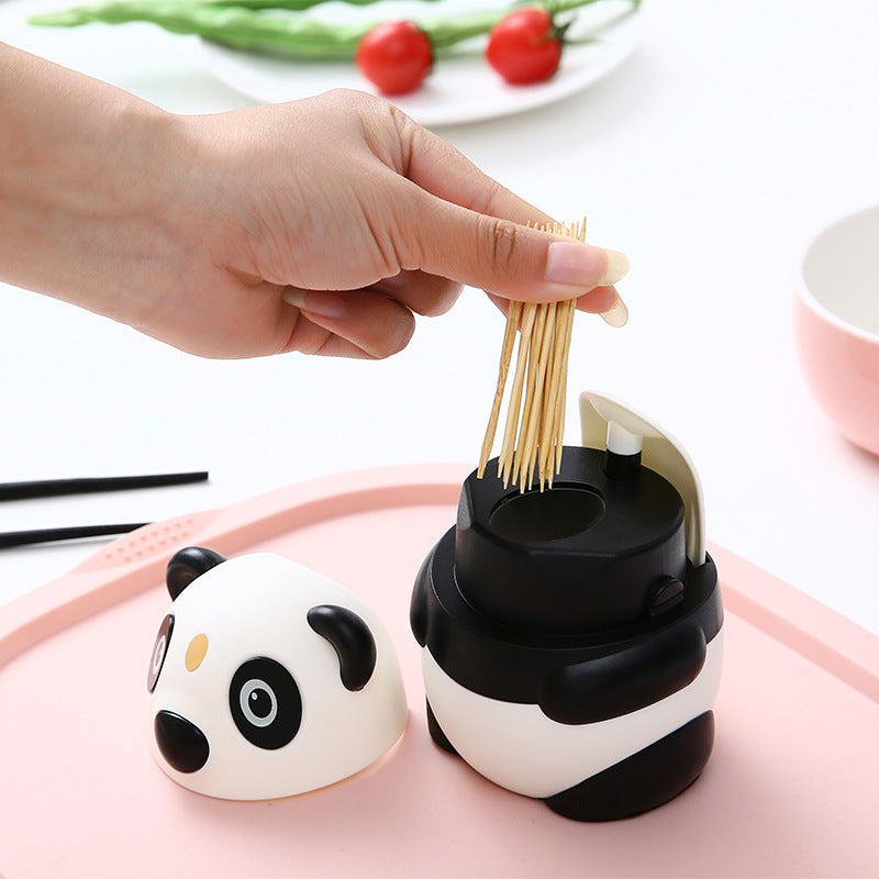 Creative Automatic Toothpick Holder – Panda-Shaped Plastic Press Dispenser