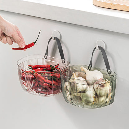 Wall-mounted Storage Basket With Adhesive Backing For Ginger And Garlic