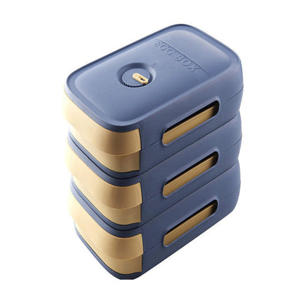Stack of blue and gold containers on a white background
