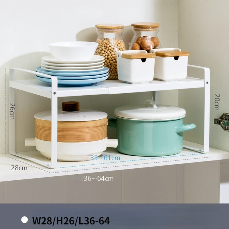 Home Fashion Retractable Kitchen Supplies Rack – Stylish Carbon Steel Shelf