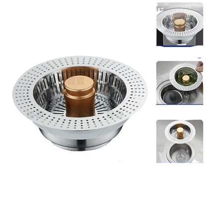 Stainless steel filter plug for sink with dimensions and features highlighted