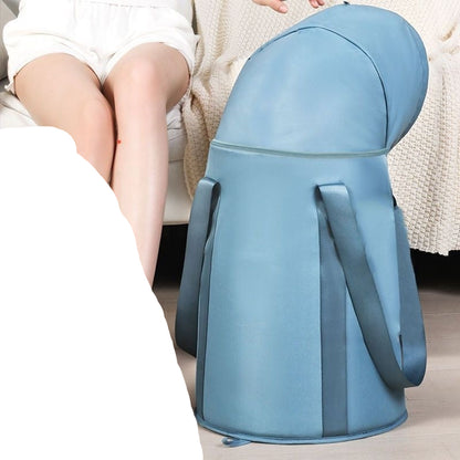 Blue massage chair with a person sitting on it, showing various acupoint names.