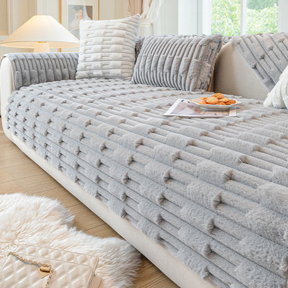 Rabbit Plush Sofa Cushion – Winter Thickened Fleece Comfort Cover