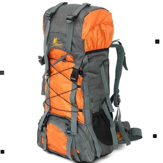 Orange and gray backpack on a white background