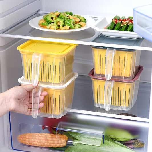 Refrigerator Transparent Plastic Crisper Storage Box – Double-Layer Fruit and Vegetable Drain Basket