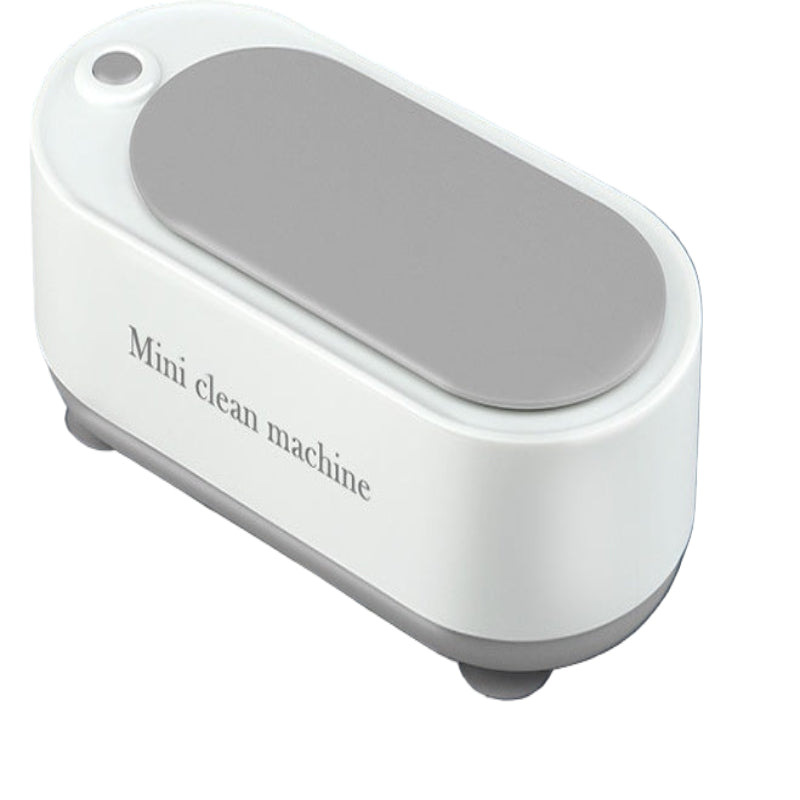 Mini clean machine with dimensions on a blue background