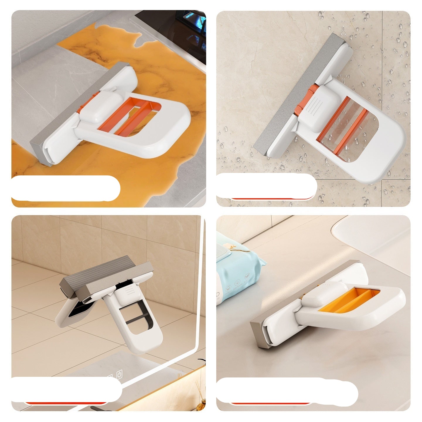 Cleaning tool used on kitchen grease, tile wall, bathroom mirror, and countertops.