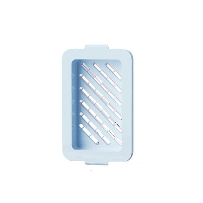 Blue silicone mold with dimensions on a white background