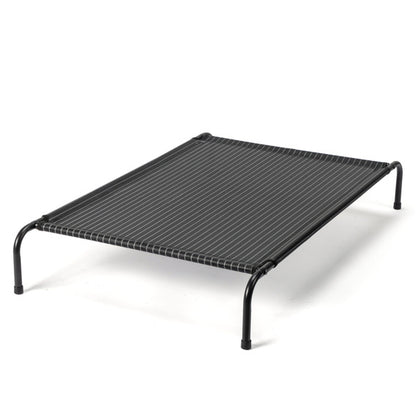 Black metal pet bed on a white background