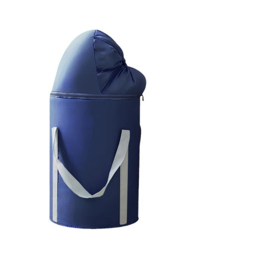 Blue baby carrier with a hood on a white background