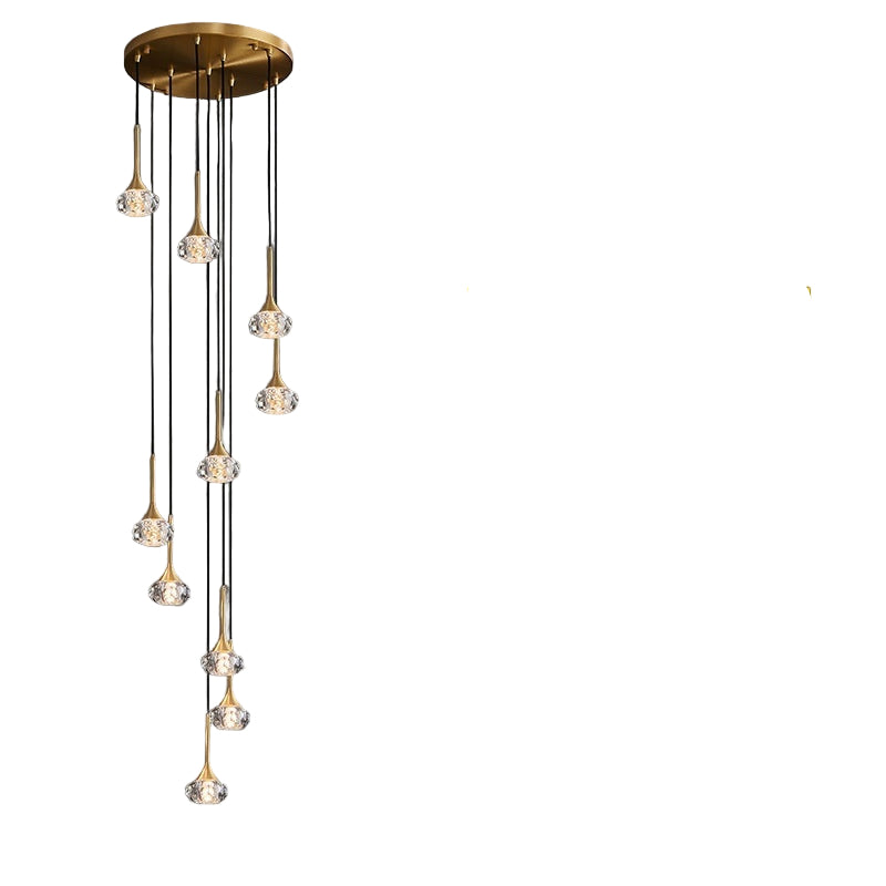 Chandelier with 10-head round plate on a gray background