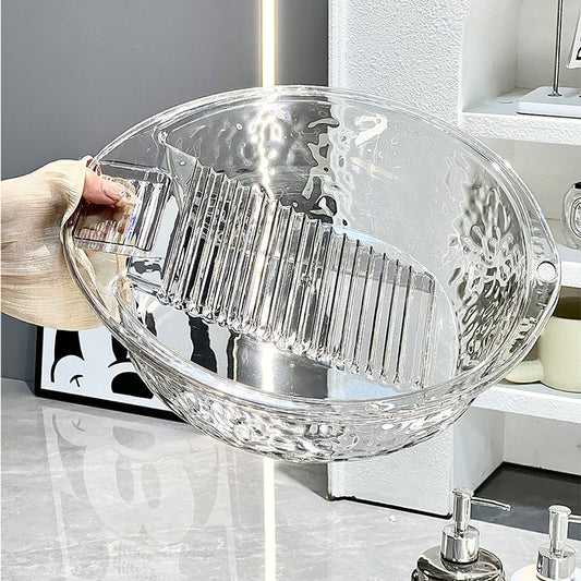 One-piece Plastic Thickened Laundry Basin with Washboard – Transparent Durable Laundry Tool