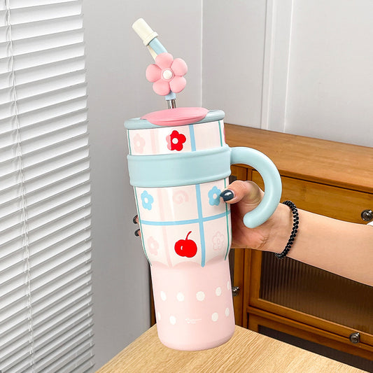 Large Capacity Vacuum Cup Cold-keeping Straw Double Drink
