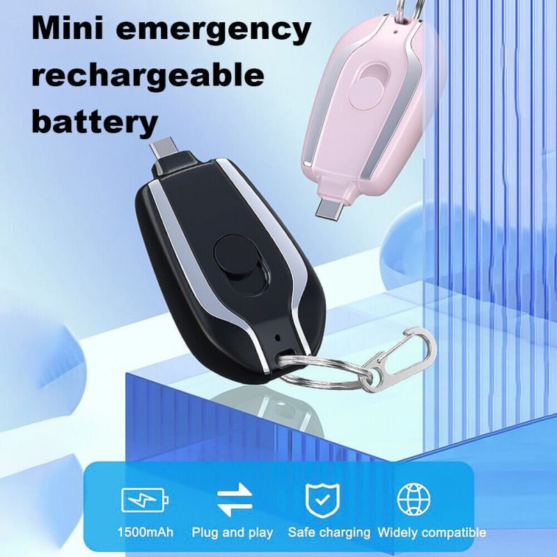 1500mAh Mini Power Emergency Pod Keychain Charger With Type-C Ultra-Compact Mini Battery Pack Fast Charging Backup Power Bank - Image 4