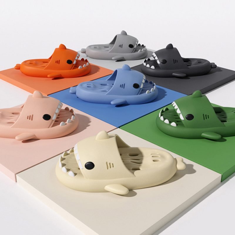 Shark Slippers With Drain Holes Shower Shoes For Women Quick Drying Eva Pool Shark Slides Beach Sandals With Drain Holes - Image 2