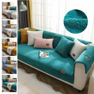 Modern Solid Color Winter Lamb Wool Sofa Towel in Cozy Living Room