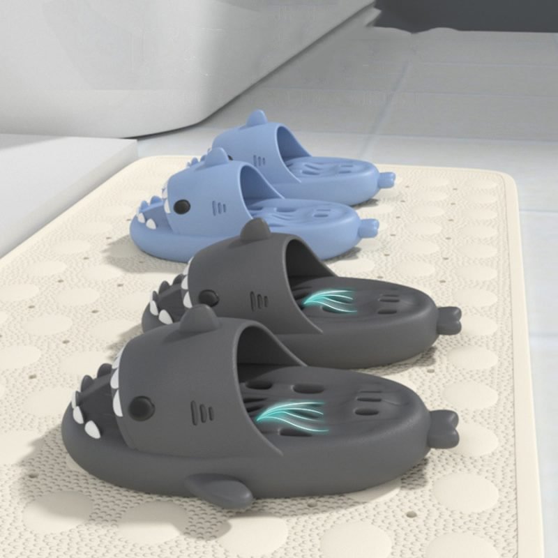 Shark Slippers With Drain Holes Shower Shoes For Women Quick Drying Eva Pool Shark Slides Beach Sandals With Drain Holes - Image 3