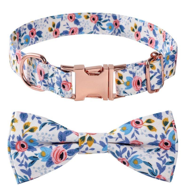 Cotton Floral Rose Gold Buckle Dog Collar - Image 6