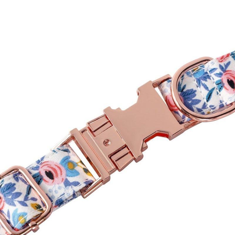 Cotton Floral Rose Gold Buckle Dog Collar - Image 5