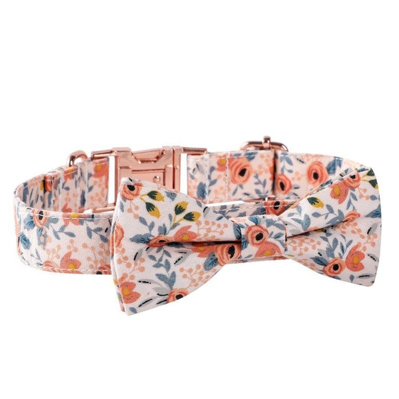 Cotton Floral Rose Gold Buckle Dog Collar - Image 4