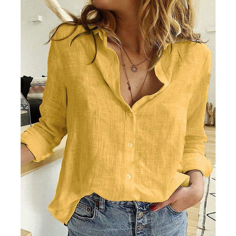 Loose Button Lapel Cardigan Top Long Sleeve Shirt Womens Blouses - Image 7