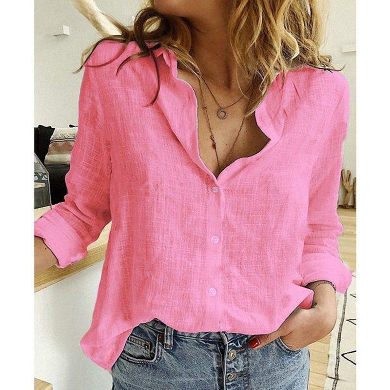 Loose Button Lapel Cardigan Top Long Sleeve Shirt Womens Blouses - Image 9