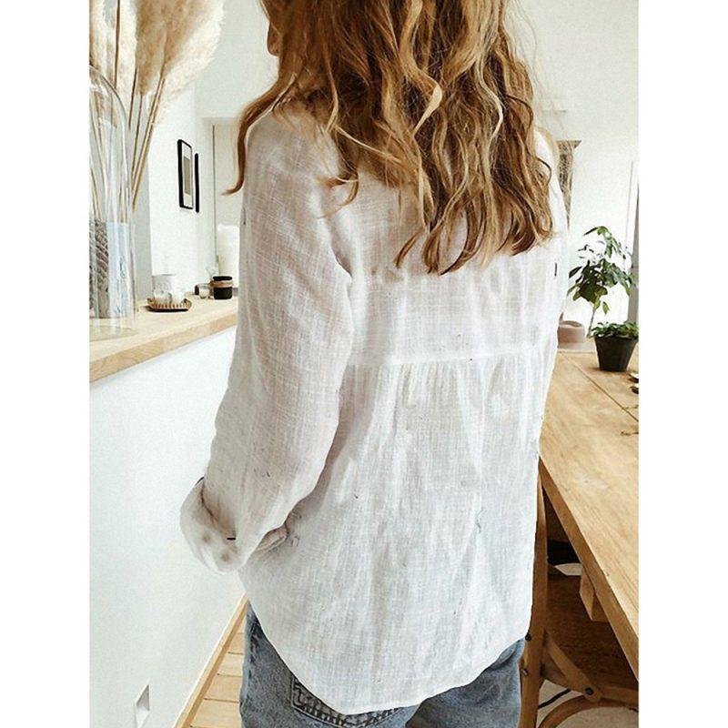 Loose Button Lapel Cardigan Top Long Sleeve Shirt Womens Blouses - Image 2