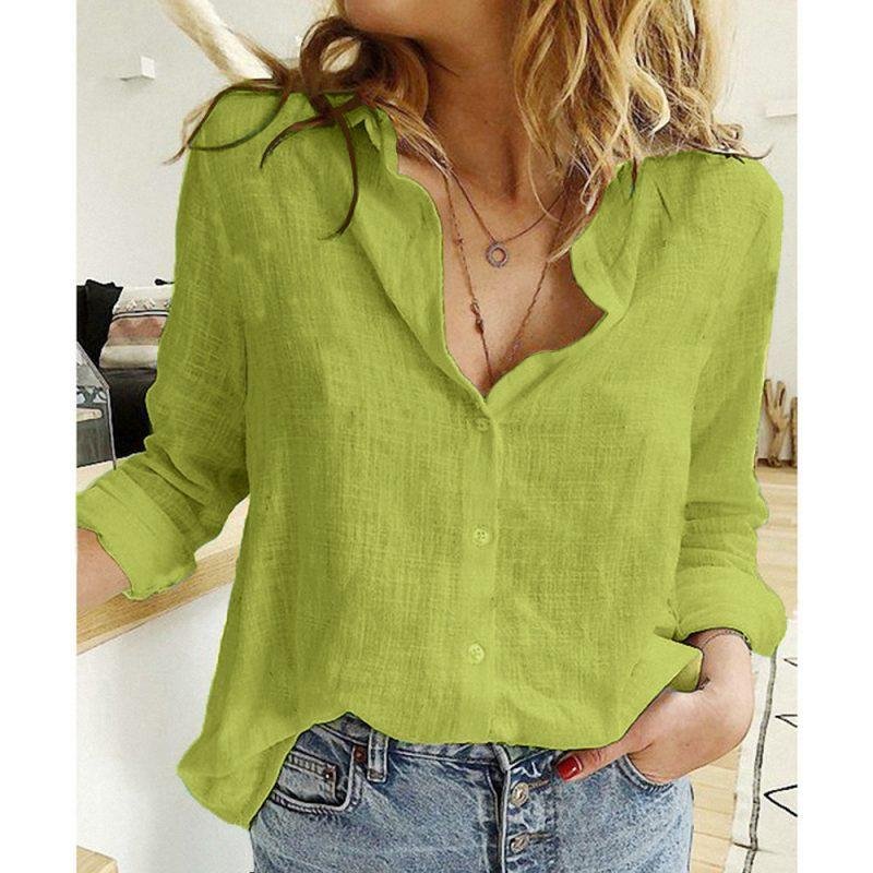 Loose Button Lapel Cardigan Top Long Sleeve Shirt Womens Blouses - Image 8