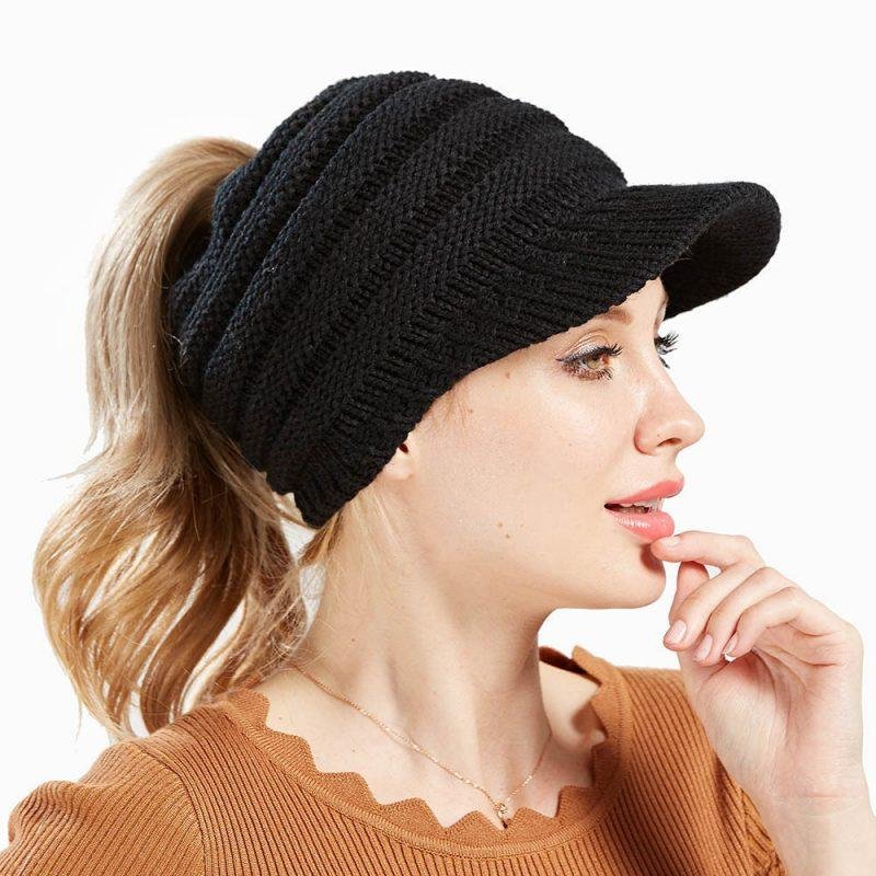 Women Ponytail Beanies Autumn Winter Hats Female Soft Knitting Caps Warm Ladies Skullies - Image 3