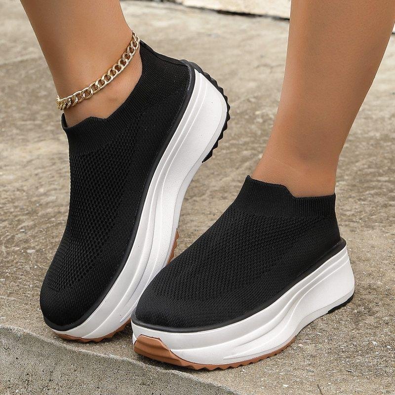 Fashion Thick-soled Ankle Boots Women Casual Round Toe Socks Shoes Breathable Solid Color Short Boots Sports Shoes - Image 5