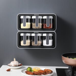 Kitchen Spice Rack Jar Free Perforated Spice Box Wall-Mounted Spice Box Set Household Spice Jar Storage Box